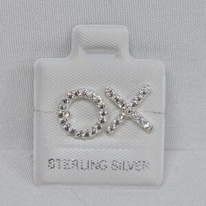 925 Mexican Sterling Silver XO Letter Stud Earrings – CZ Accents, Butterfly Back